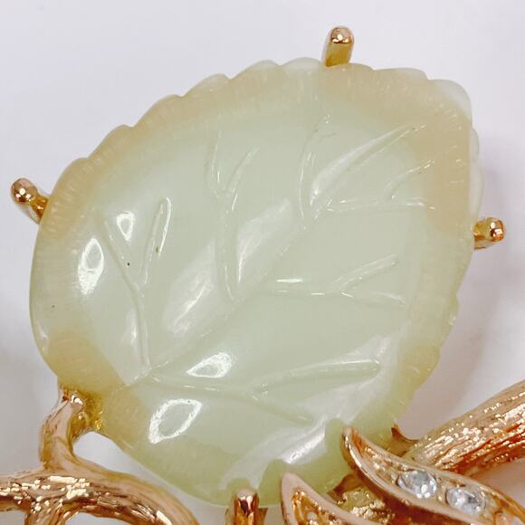 Nolan Miller Ann Margaret Faux Coral & Jade Rose Brooch Pin Rhinestones Large - Picture 6 of 12